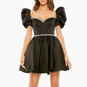 Mac Duggal Black Puff Sleeve Mini Dress